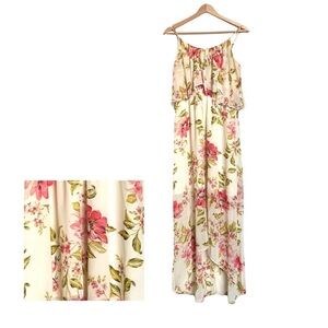 June And Hudson Chiffon Ruffle Maxi Dress Floral Romantic Large Garden Fairy